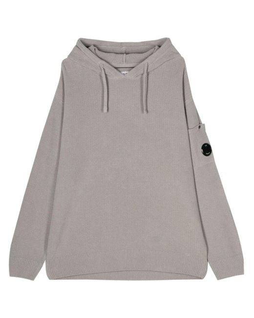 C P Company Gray Lens-detail Knitted Hoodie for men