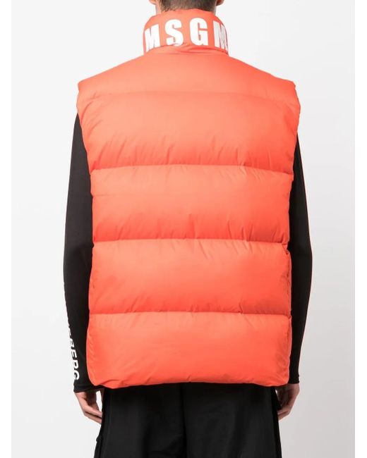 MSGM Orange Gilet Matelassé À Fermeture Zippée for men