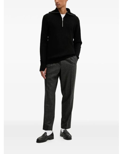 Barena Black Pull Côtelé À Col Zippé for men