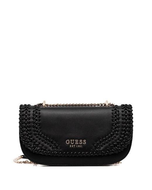 Guess Black Braided Chain-Detail Crossbody Bag