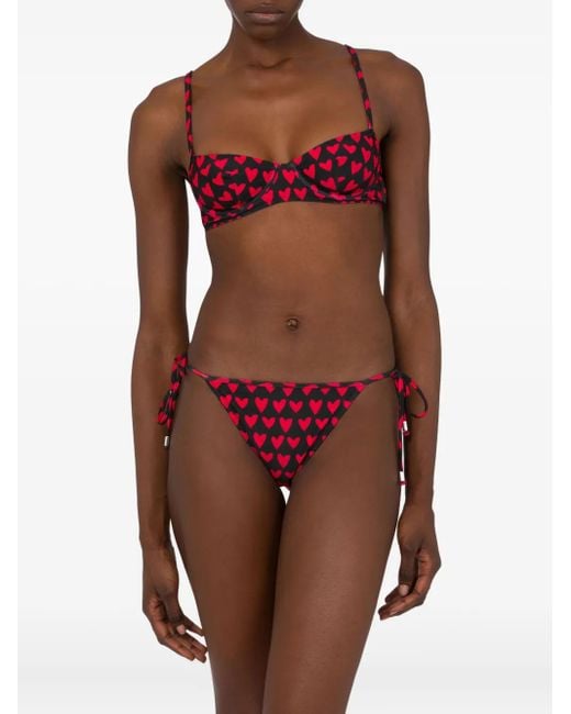 Moschino Red Heart-Print Bikini Top