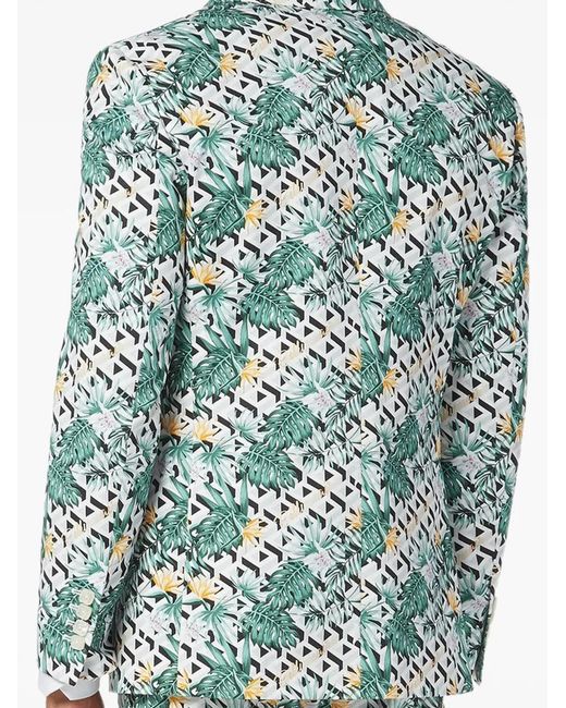Billionaire Blue Blazer À Motif Géométrique Et Palmiers for men