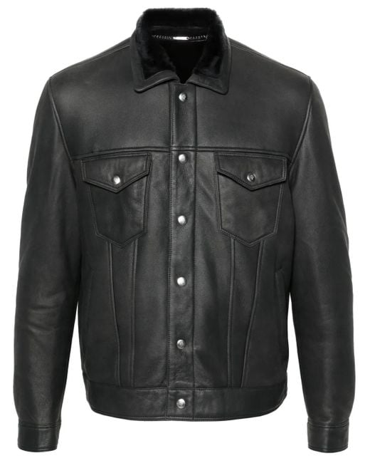 Eleventy Black Seam-Detail Leather Jacket for men