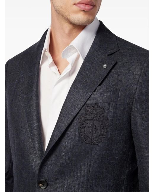 Billionaire Blue Logo-Patch Single-Breasted Blazer for men