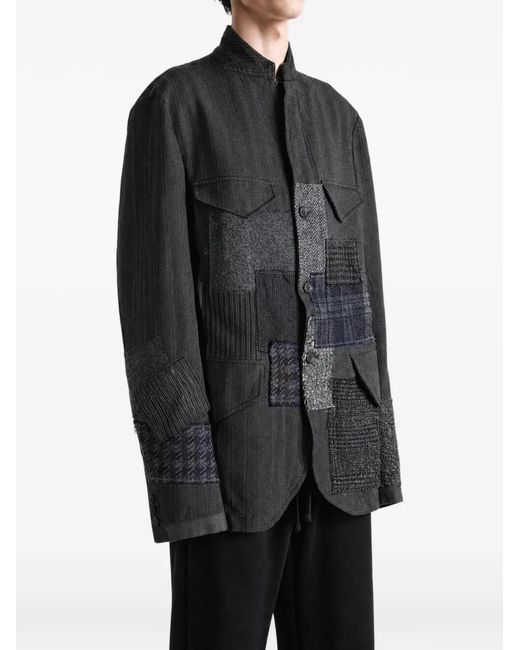 Junya Watanabe Black Patchwork Pinstripe-Pattern Jacket for men