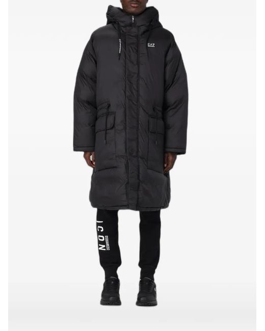 EA7 Black Quilted Hooded Coat for men