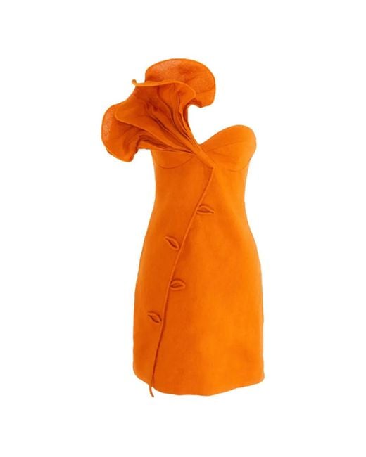Farm Rio Orange Ruffle One-Shoulder Mini Dress