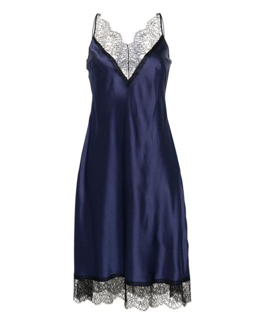 Carine Gilson Blue Lace-detail Silk Nightdress