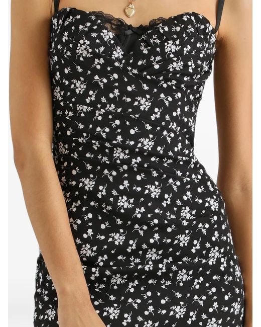 Dolce & Gabbana White Floral-Print Charmeuse Dress