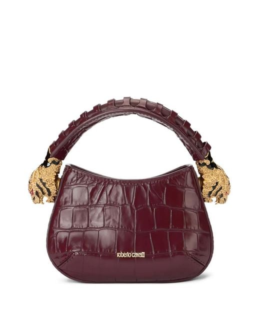 Roberto Cavalli Purple Mini Roar Tiger-Head Crocodile-Effect Shoulder Bag