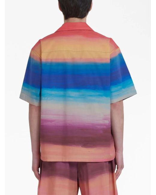 Marni Blue Bowling Shirt With Dark Side Of The Moon Print for men
