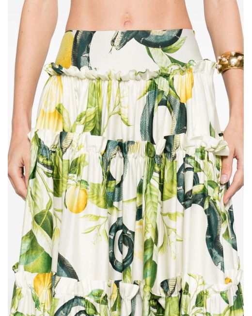 Roberto Cavalli Green Lemon-print Maxi Full Skirt