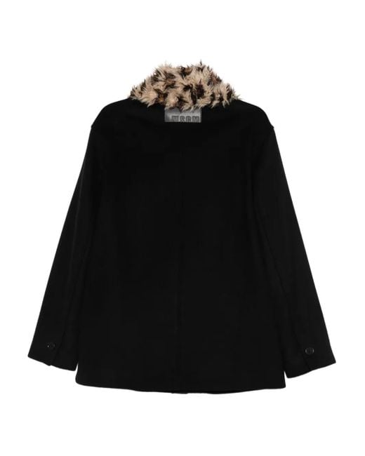 MSGM Black Faux-Fur Collar Jacket for men