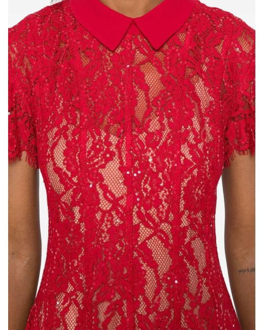 Self-Portrait Red Sequin Lace Mini Dress