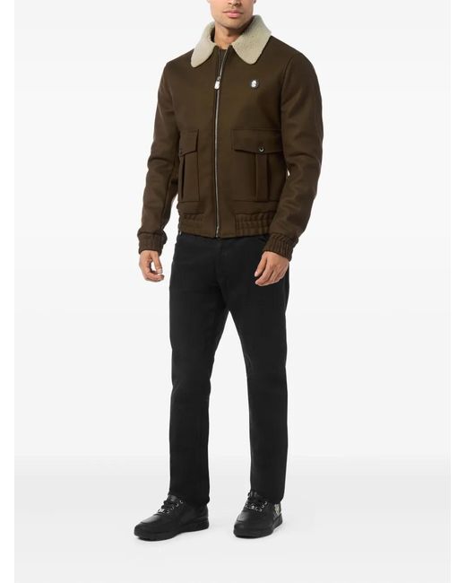 Billionaire Brown Shearling-Collared Wool Jacket for men