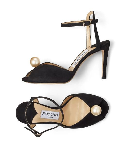 Jimmy Choo Black Sacora 85Mm Pearl-Embellished Sandals