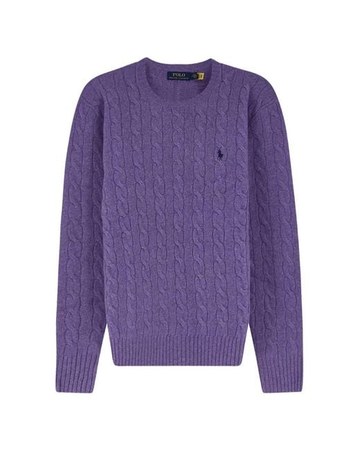 Polo Ralph Lauren Purple Cable-Knit Embroidered-Logo Sweater for men
