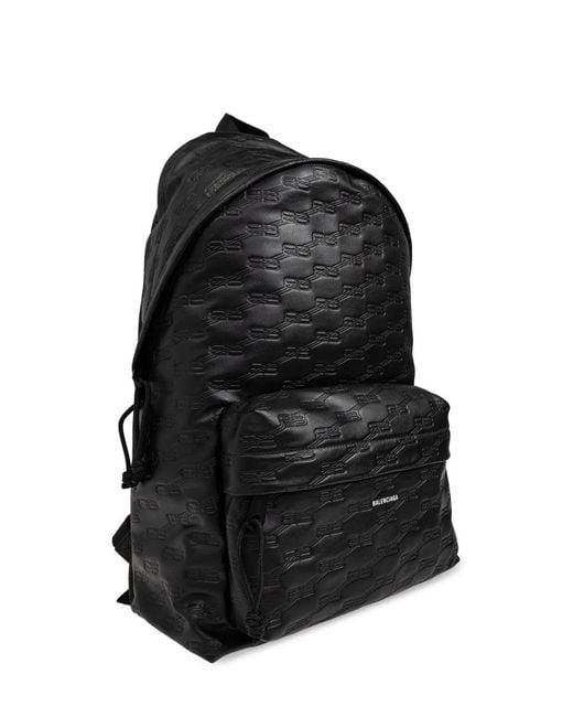 Balenciaga Black Bb Logo-Embossed Leather Backpack for men