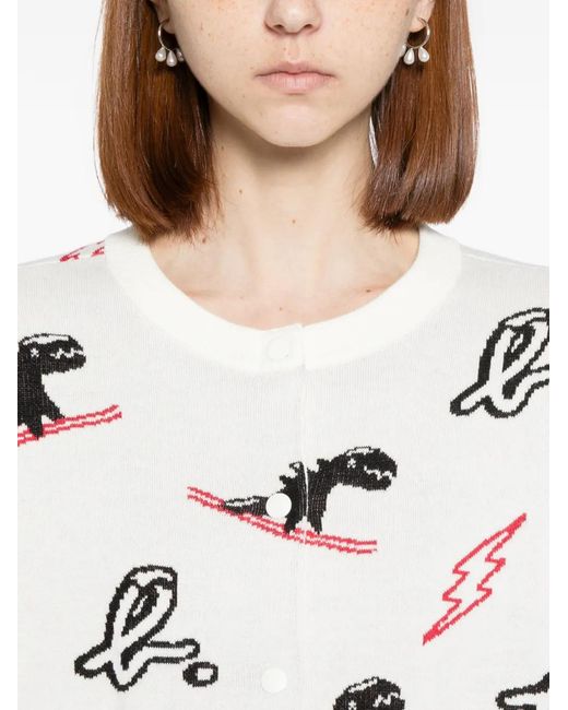 SPORT b. by agnès b. White Dino Christmas Sweater Cardigan