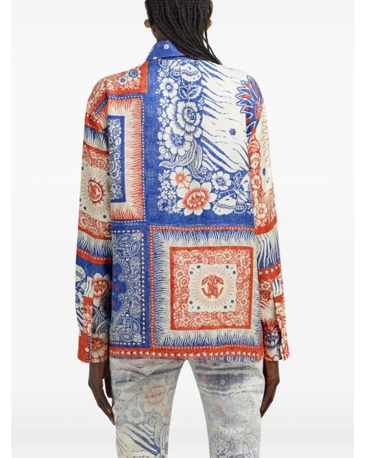Roberto Cavalli Blue Hemd mit Bandana-Print