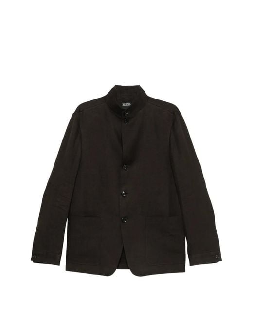 Zegna Black Mandarin-Collar Buttoned Jacket for men