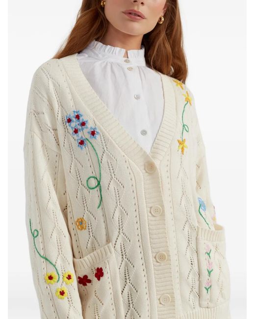Chinti & Parker White Cardigan Mit Blumenstickerei