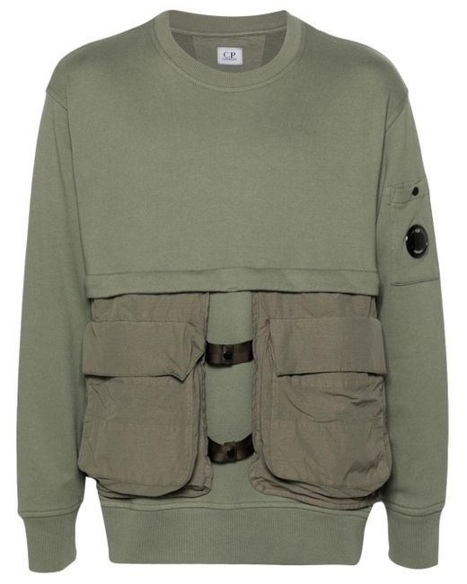 C P Company Green Diagonal Raised Fleece Mixed Detachable Sweatshirt for men