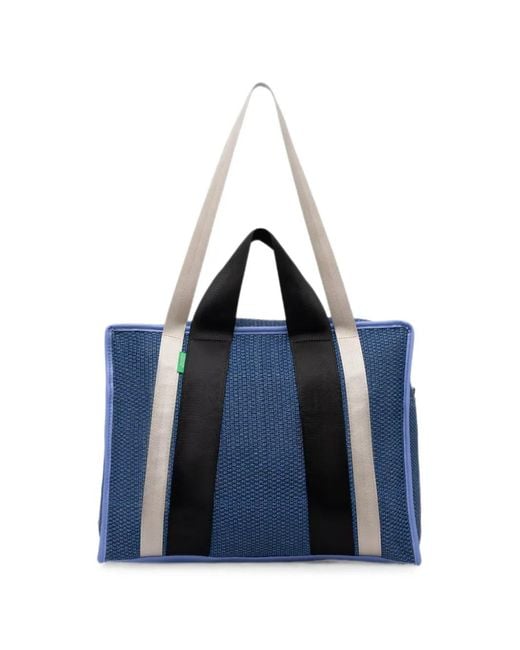 Benetton Blue Contrast-Strap Tote Bag