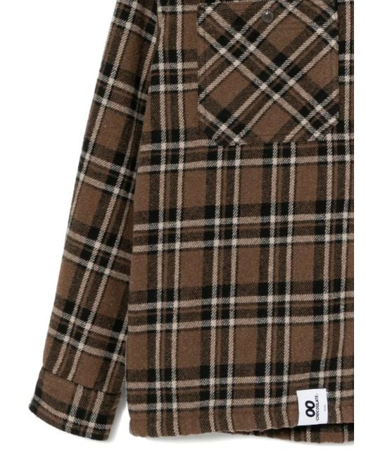 Chocoolate Brown Logo-Embroidered Checked Jacket for men
