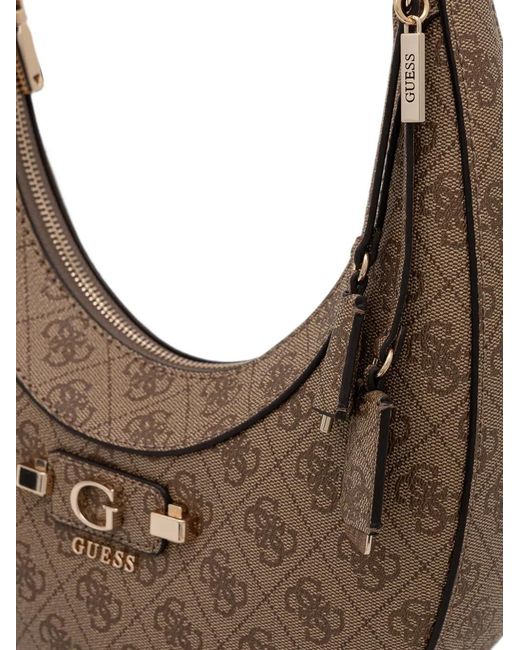 Guess Gray Monogram-Print Curved Tote Bag