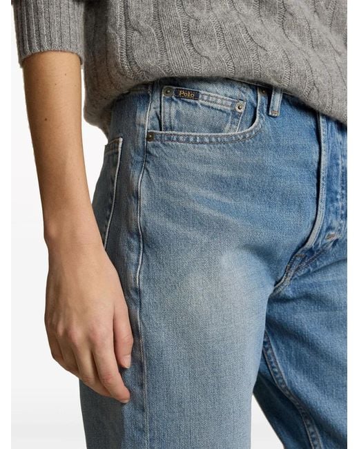 Polo Ralph Lauren Blue Logo-Tag High-Rise Cropped Jeans