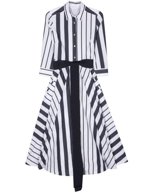Sara Roka White Striped Midi Shirt Dress