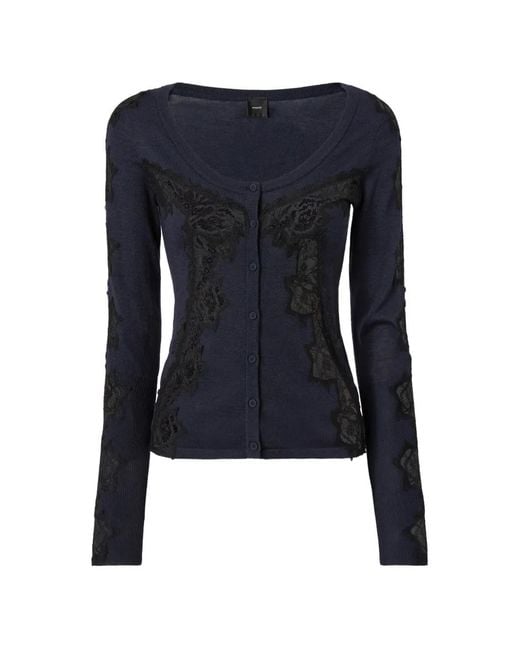 Pinko Blue Lace-Trim Button-Up Cardigan