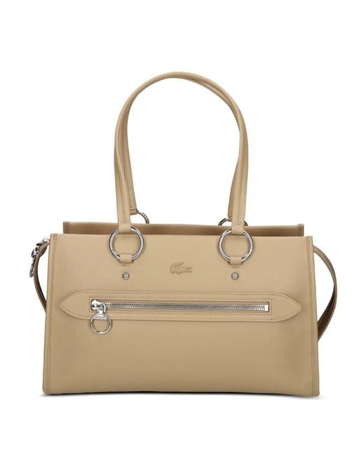 Lacoste Natural Medium Celys Logo-Embossed Zipped Tote Bag