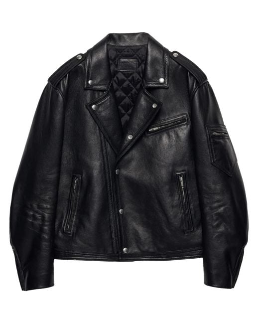 Prada Leren Bikerjack in het Black