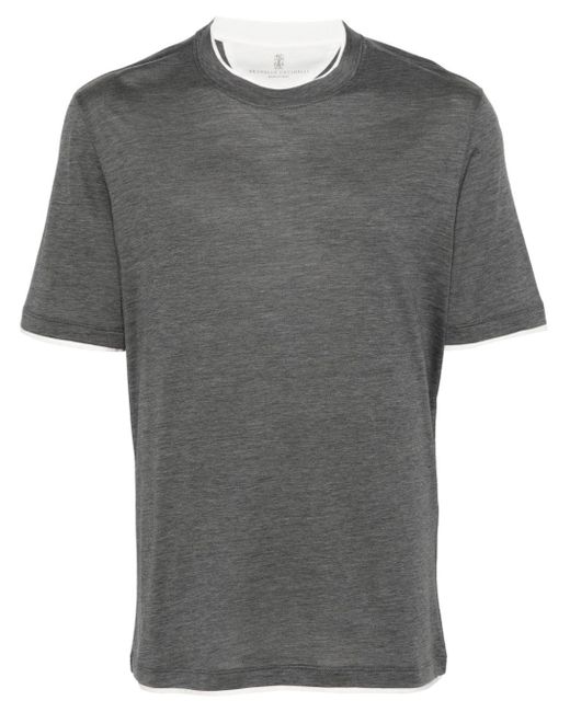 Camiseta con borde a capas Brunello Cucinelli de hombre de color Gray