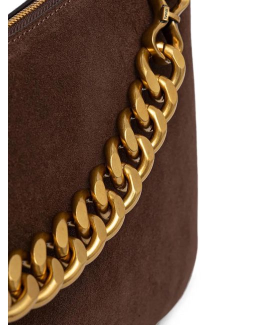 Twinset Brown Chain-Link Suede Tote Bag