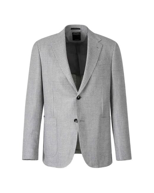 Zegna Gray Houndstooth-Pattern Single-Breasted Jacket for men