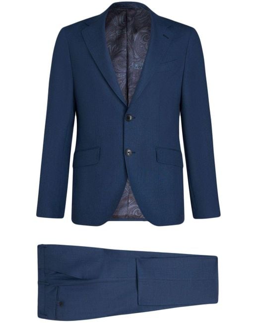 Etro Blue Checked Wool Suit for men