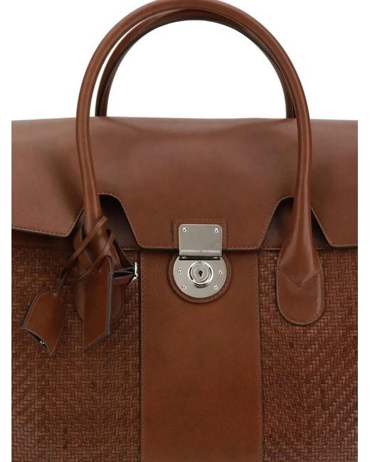 Brunello Cucinelli Geflochtene Boston Tasche in Brown für Herren