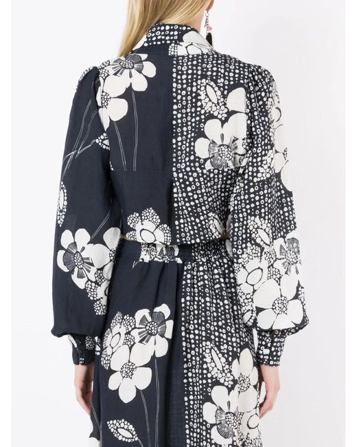 Amir Slama Black Floral-Print Cropped Shirt