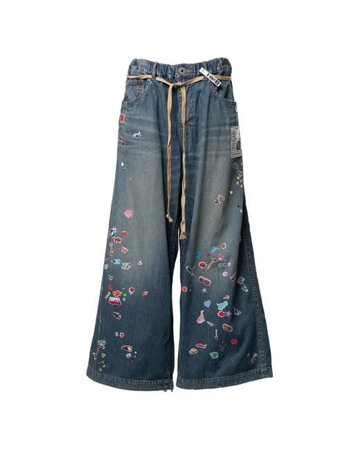 Maison Mihara Yasuhiro Blue Kids Sticker-Printed Wide-Leg Jeans