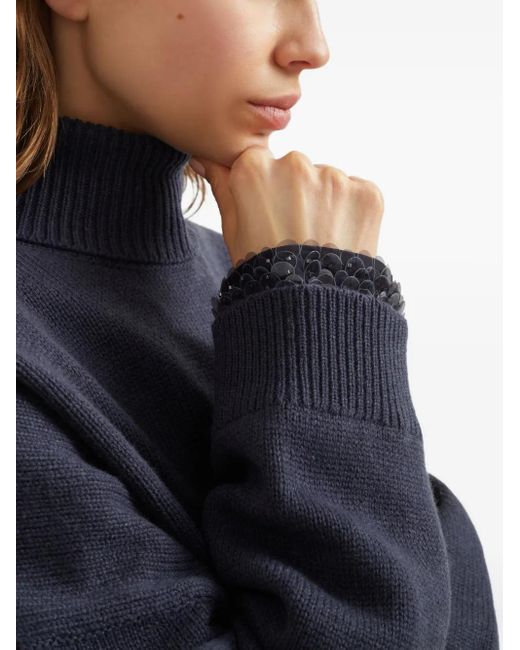 Brunello Cucinelli Blue Sequin-Embellished Turtleneck Sweater