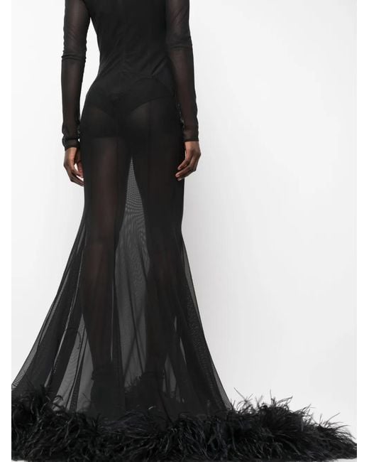 The Attico Black Karen Cut-Out Feather-Trim Dress