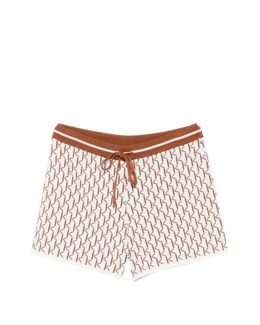 Kiton White Monogram-Pattern Knit Shorts