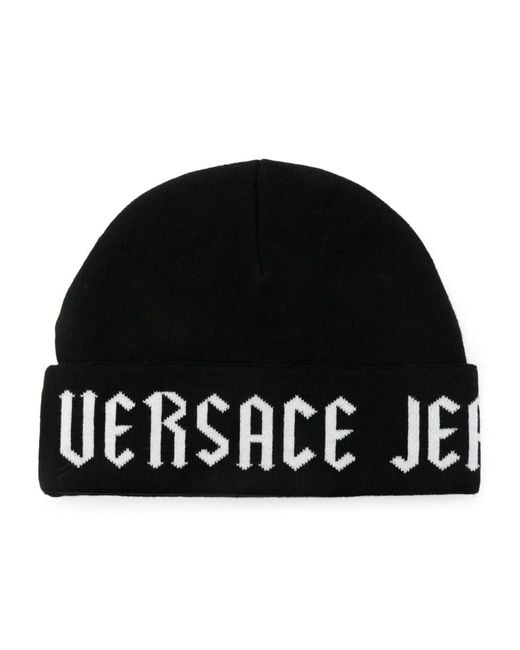 Versace Jeans Couture Black Logo-Jacquard Beanie for men