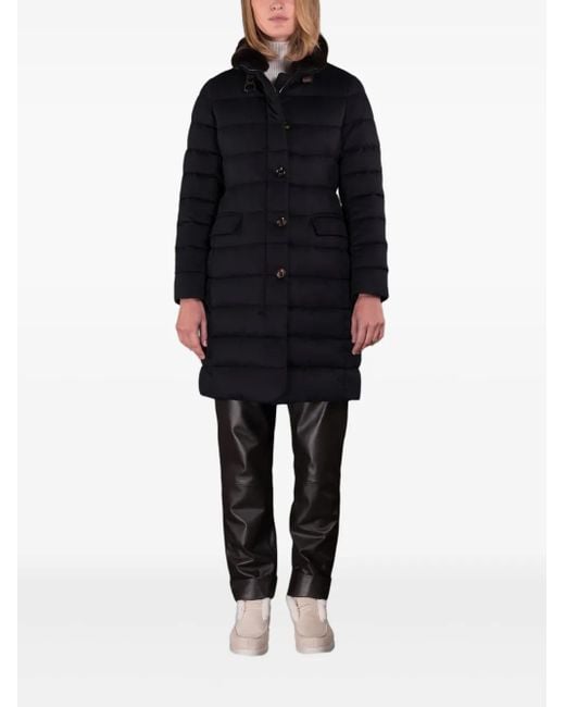 Moorer Blue Quilted Faux Fur-Collar Coat