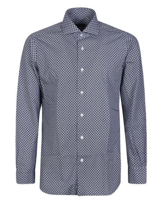 Barba Napoli Blue Geometric Cotton Shirt for men