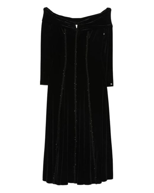 Nissa Black Crystal-Embellishment Midi Dress
