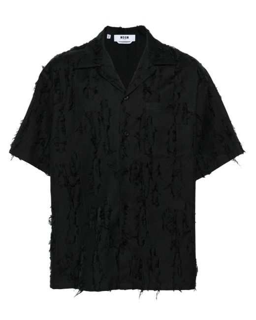 MSGM Black Logo-tag Textured-finish Shirt for men